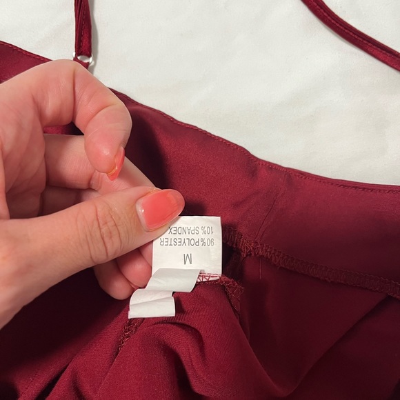 WORN ONCE Red silky tie front bodysuit - Picture 3 of 3